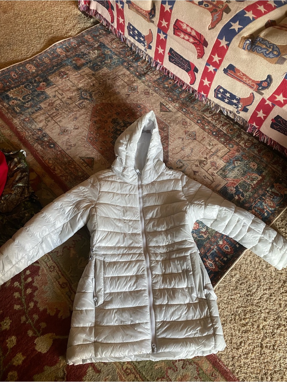Swiss Tech Light Gray Hooded Packable Puffer Jacket